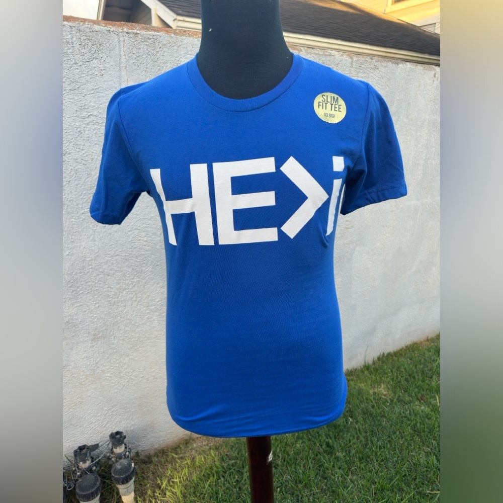 New HE IS GREATER THAN I T-Shirt Men's SMALL Blue Crew Short Sleeve Hawaii Aloha